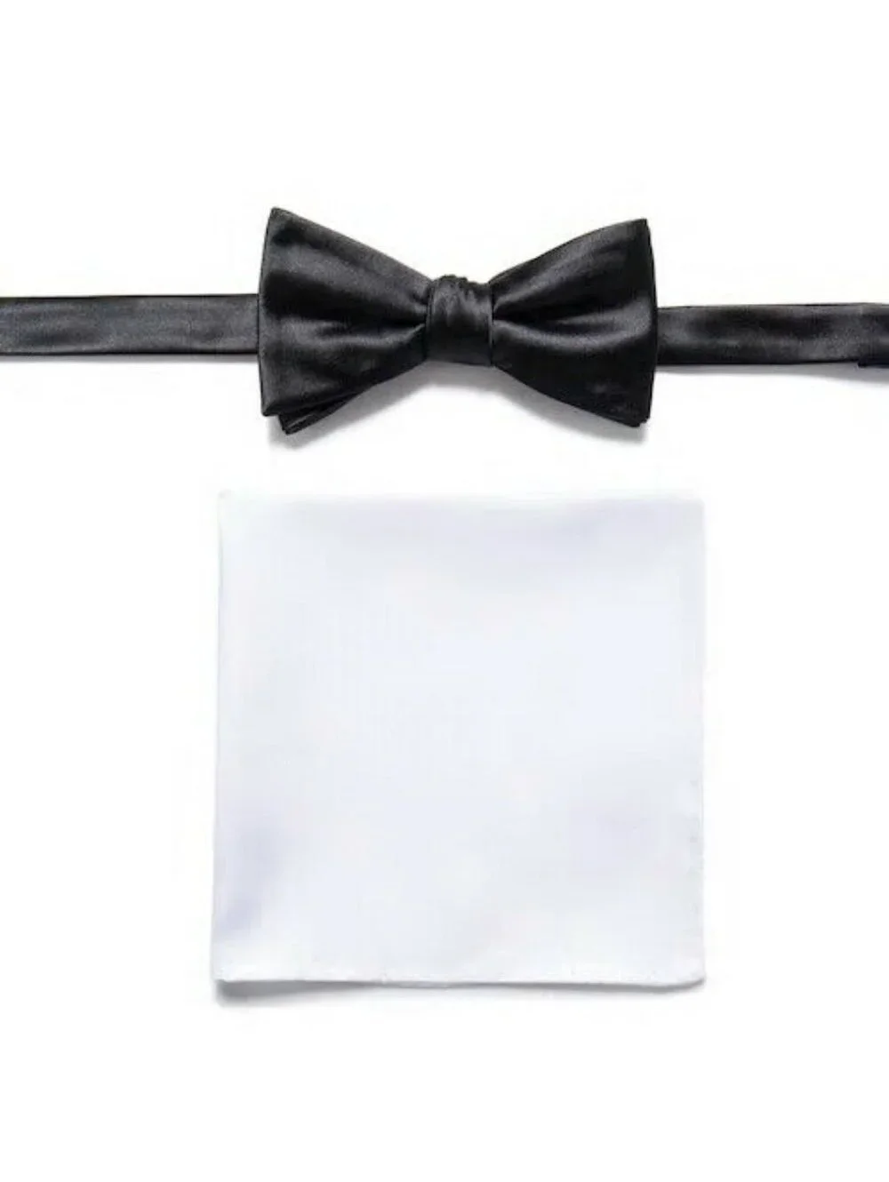 Mens Bow Tie Set Label Pin & White Pocket Square Black White Apt 9 Formal